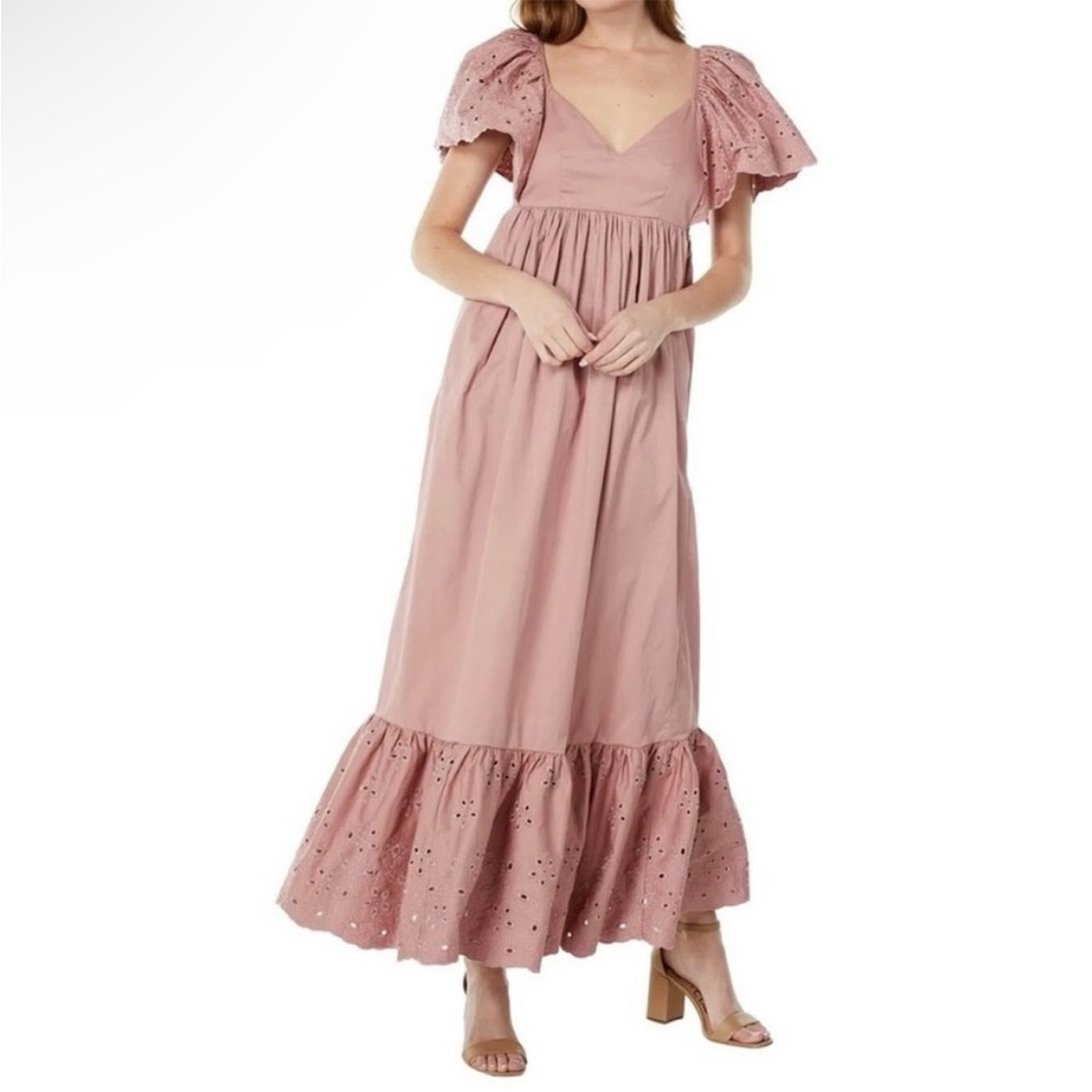 En Saison Dusty Rose Maxi Dress with Eyelet Ruffle Hem